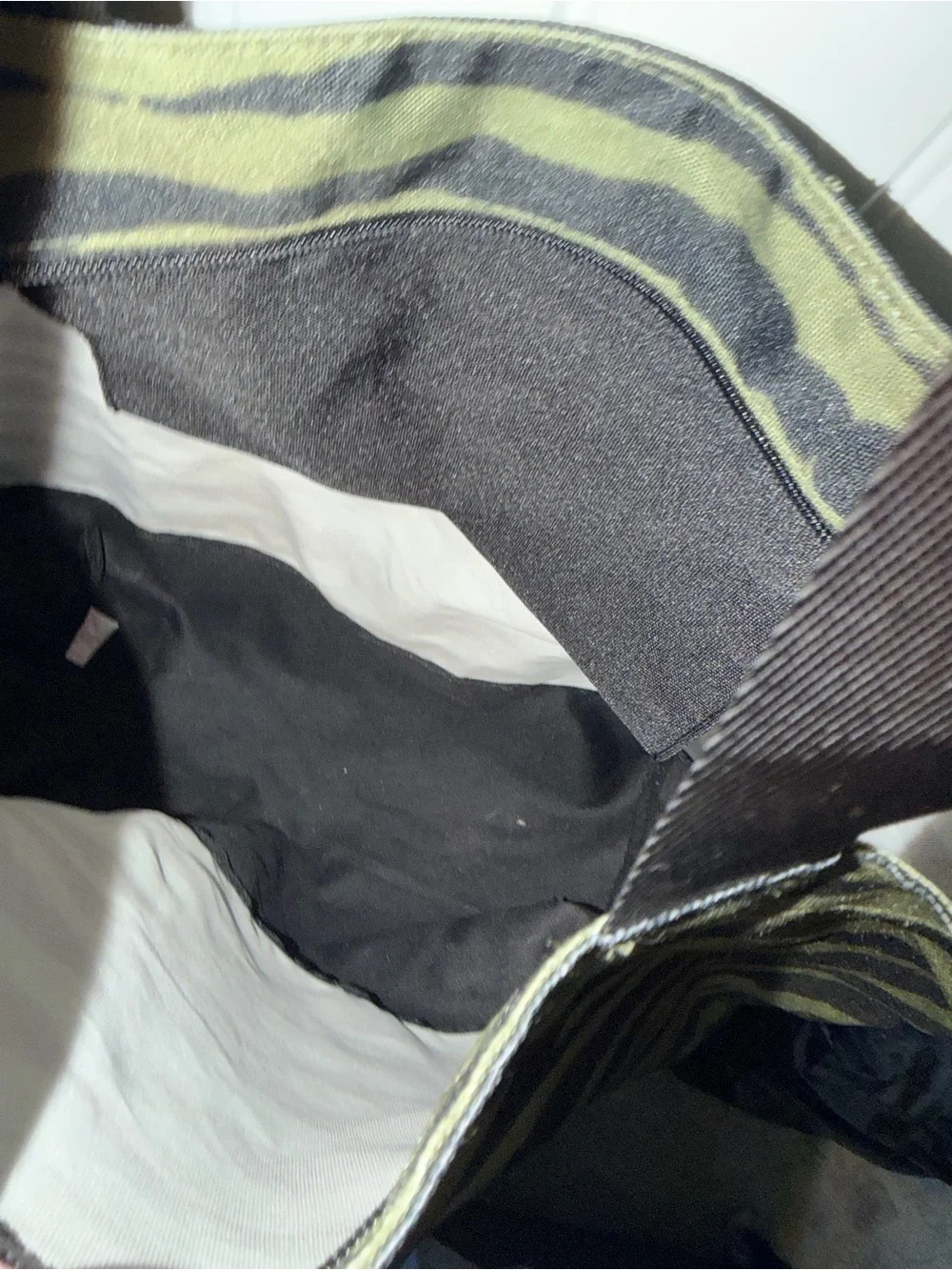 PINK Victoria's Secret Green and Black Striped Canvas Tote